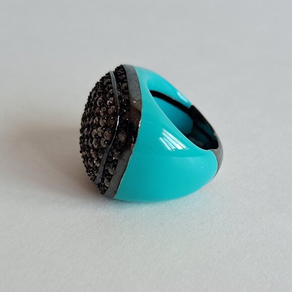 Angelique de Paris Sterling Silver Cubic Zirconia Resin Blue Square Ring Size 7 - Picture 7 of 13